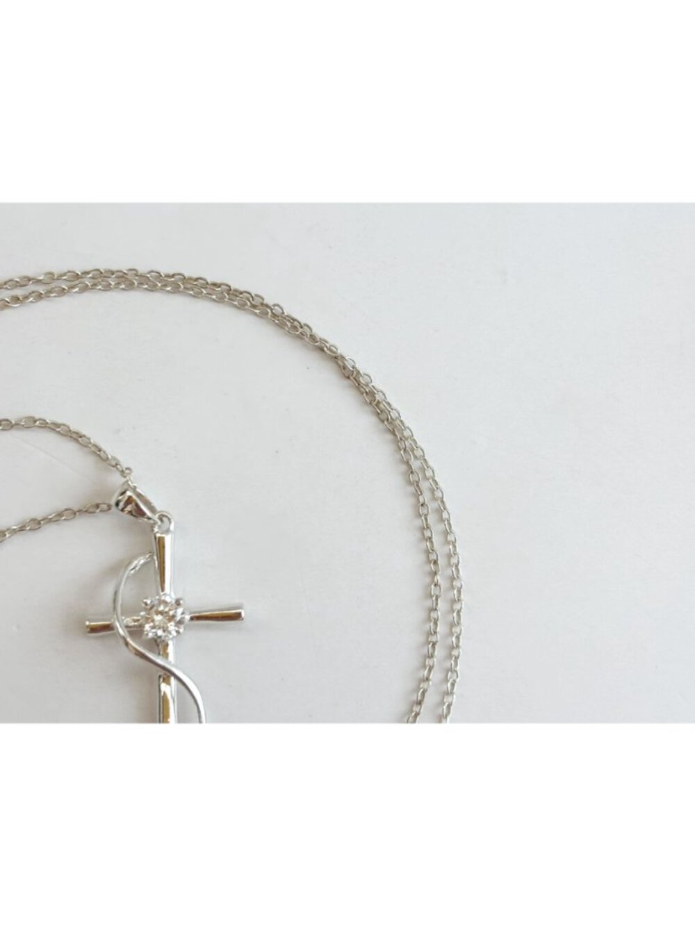 Modernist Cubic Zirconia Cross Sterling Silver 925 Vintage Pendant Necklace 16" - Picture 5 of 14